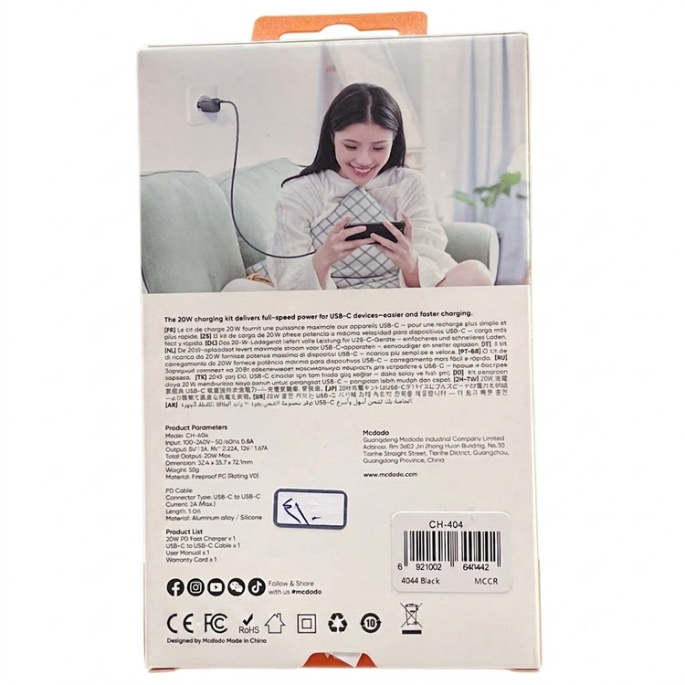 شارژر دیواری 20 وات مک دودو مدل CH-404 - کیت شارژ سریع