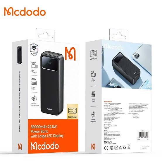 پاور بانک تایپ سی و یو اس بی 22.5 وات 30000 مک دودو MC-424