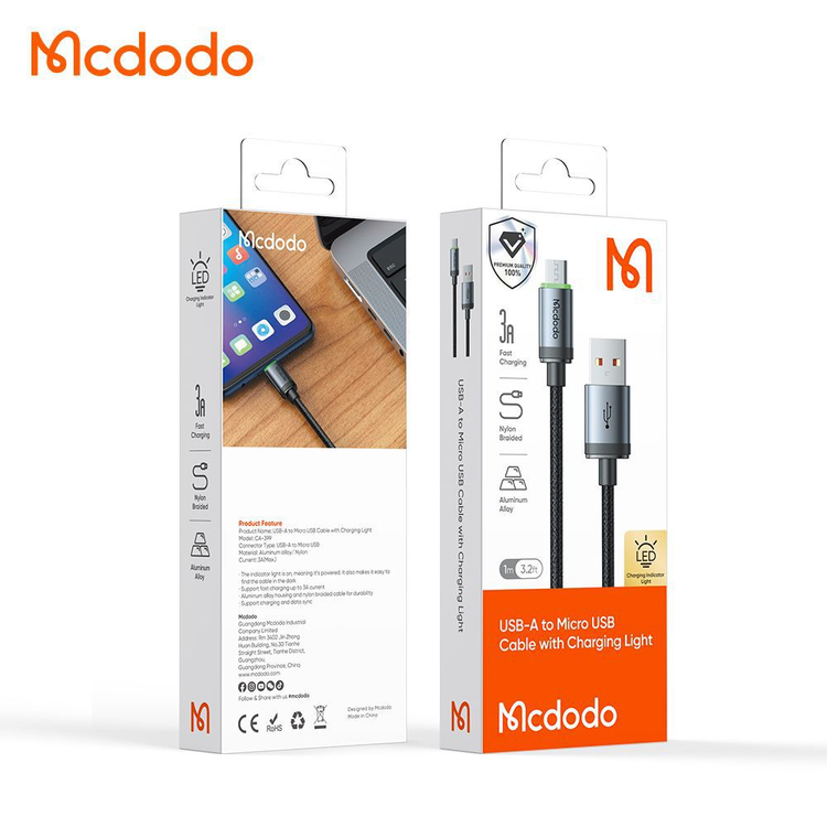 کابل شارژ سریع USB به میکرو 3 آمپر مک دودو مدل MCDODO CA-3990 طول 1متر