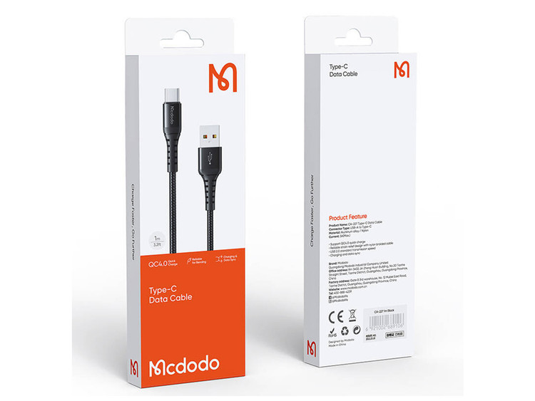 کابل شارژ یو اس بی به تایپ سی یک متری مک دودو Mcdodo Charge Data Cable CA-227