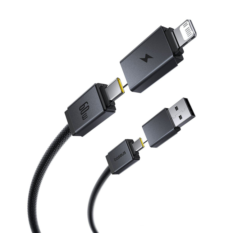 کابل تبدیل USB-C/USB به USB-C/لایتنیگ بیسوس مدل Versatile 60W طول ۱ متر