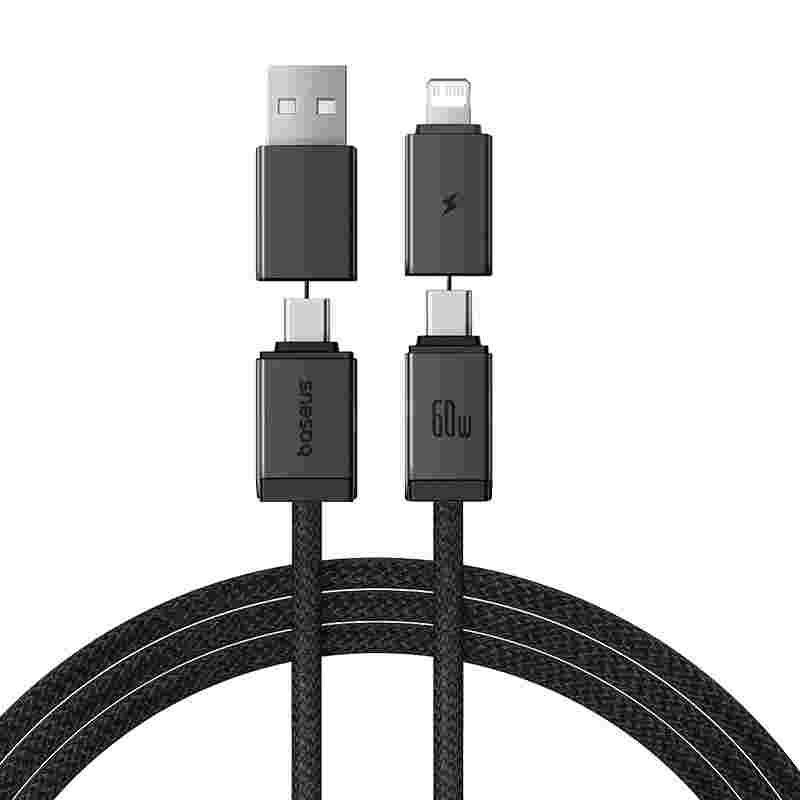 کابل تبدیل USB-C/USB به USB-C/لایتنیگ بیسوس مدل Versatile 60W طول ۲ متر