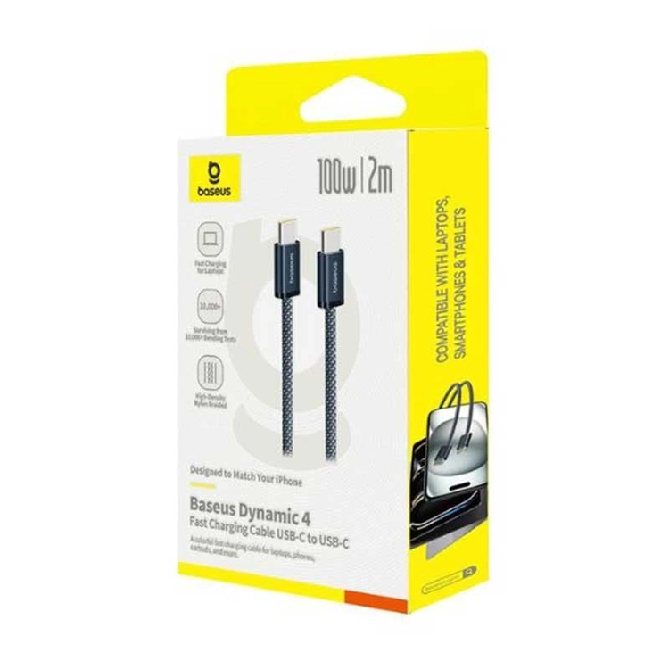 کابل شارژ سریع USB-C به USB-C بیسوس مدل Dynamic 4 Series PD 100W طول 2m – مشکی